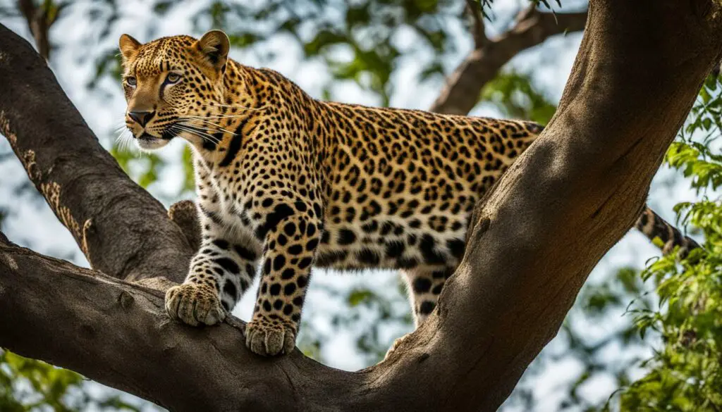 A leopard climbing a tree