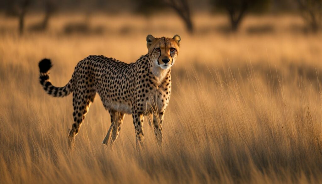 Cheetah hunting in the twilight