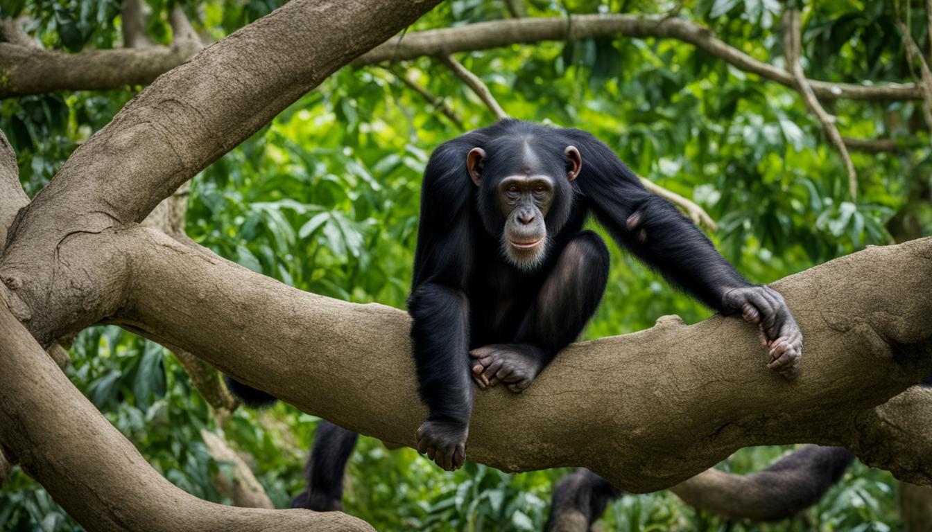 How do chimpanzees behave in the wild and in captivity?