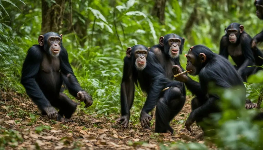 Do chimpanzees hunt, and what are their hunting strategies?