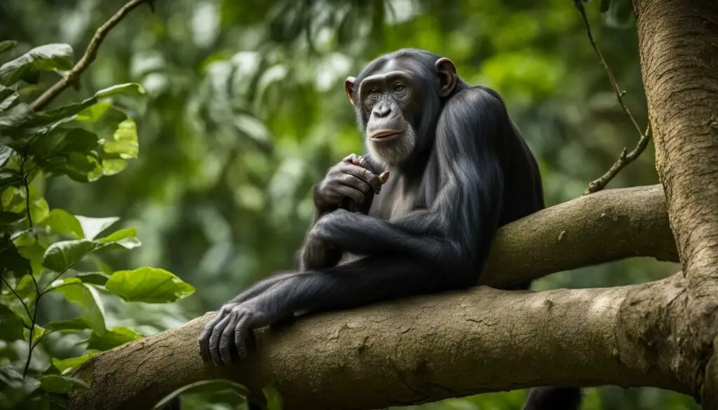 Chimpanzee resting on a tree branch