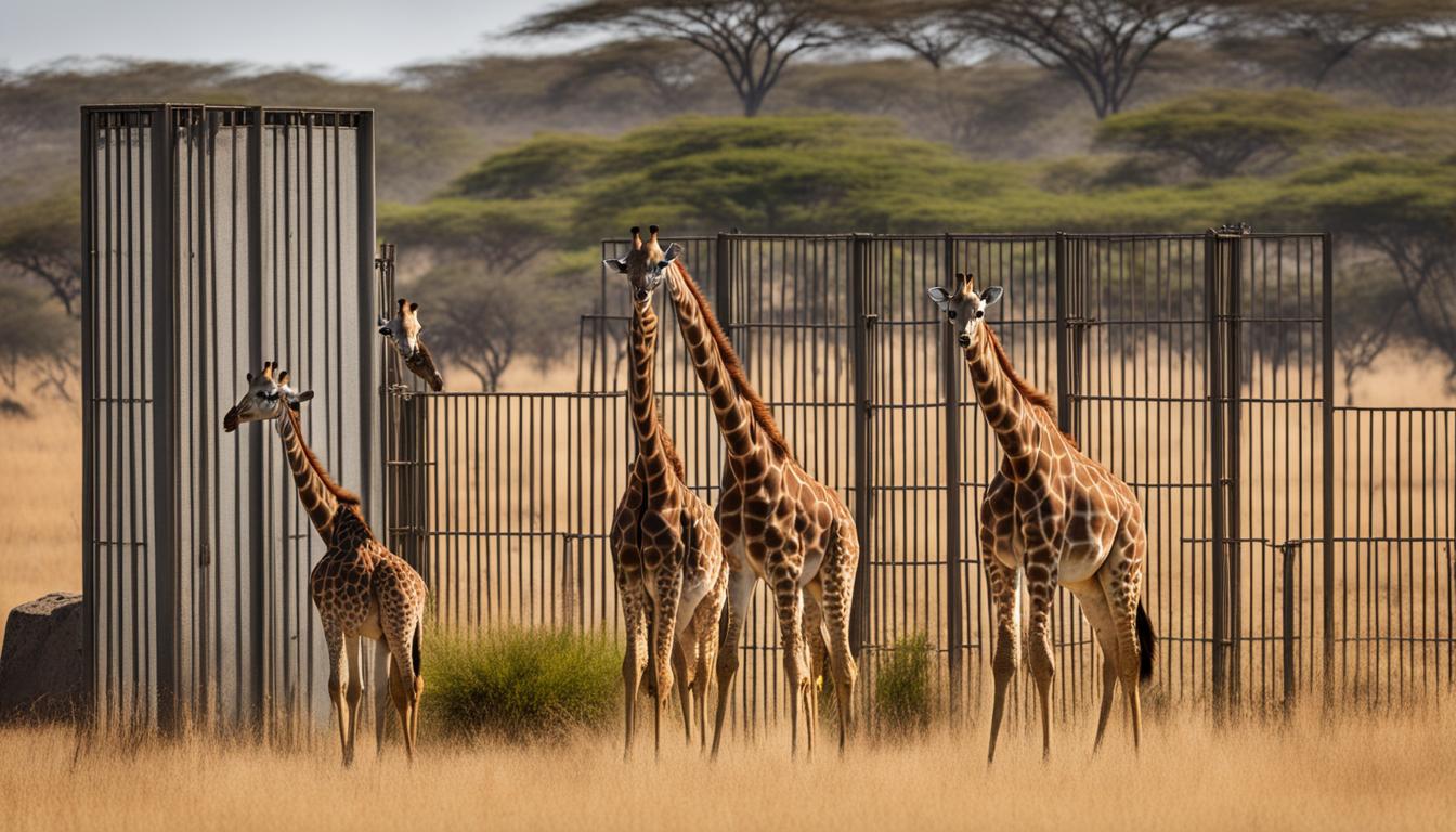 How do giraffes behave in the wild and in captivity?