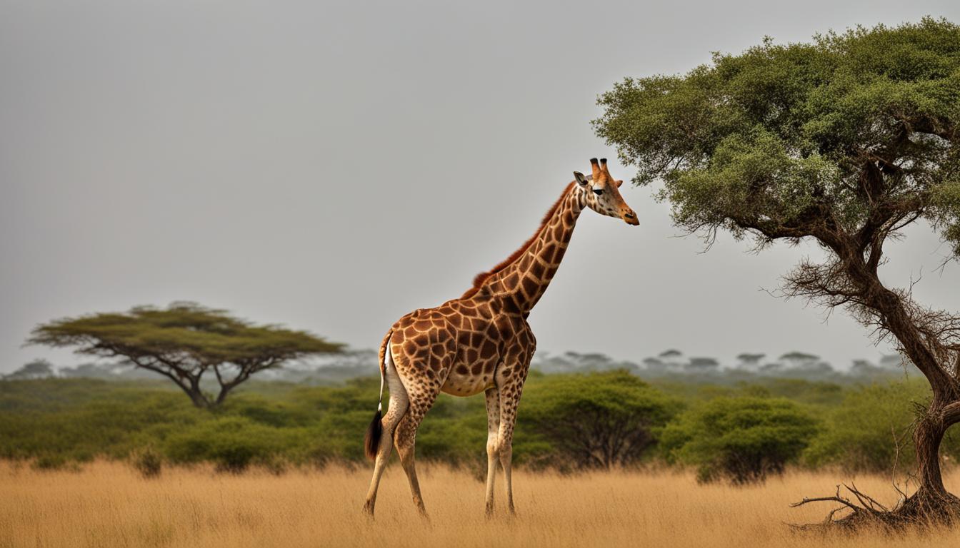 What do giraffes typically eat, and how do they feed?