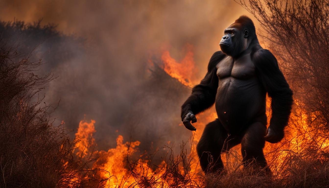 How do gorillas respond to wildfires in their habitats?