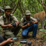 How do researchers track and study wild leopard populations?