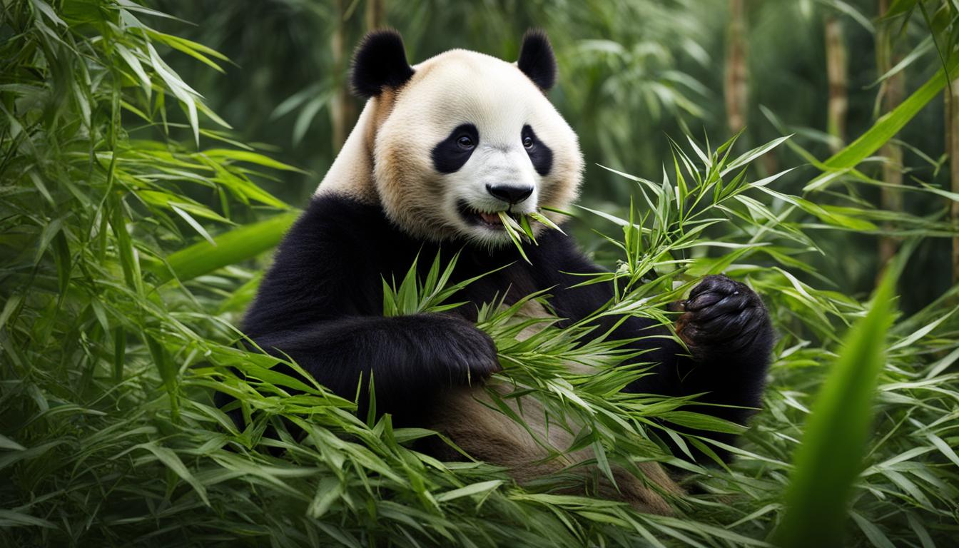 What do giant pandas typically eat, and how do they feed?