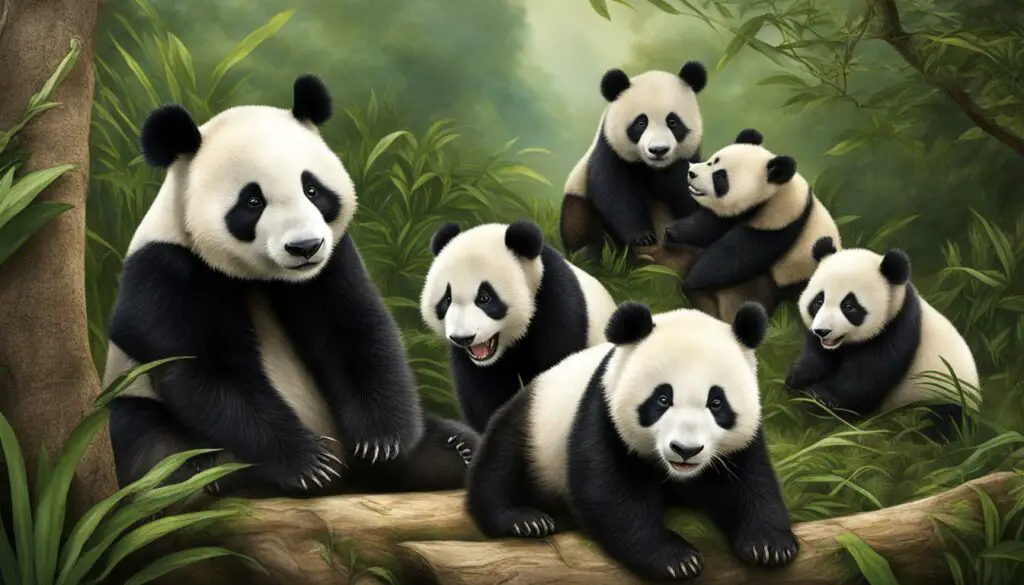 What roles do different family members play in a giant panda group?