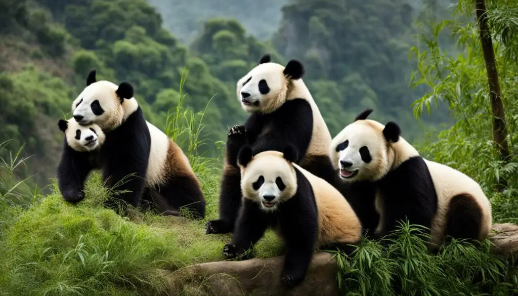 What are the primary threats facing wild giant panda populations?