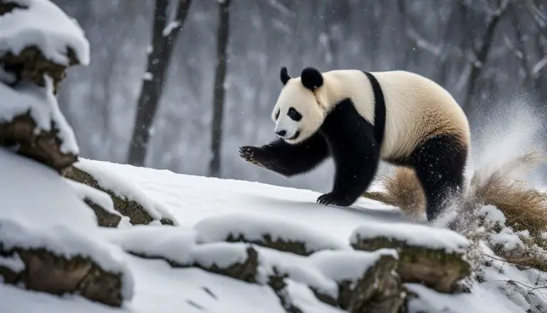 How do giant pandas adapt to winter conditions in their habitats?