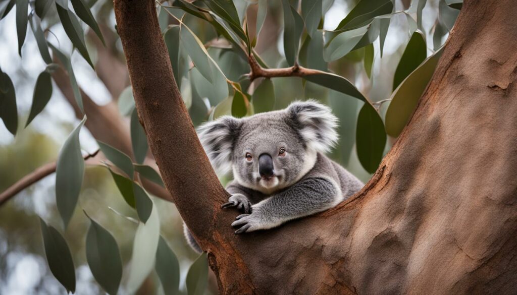 koala camouflaged in tree