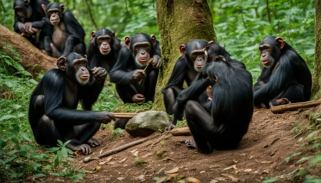 How do chimpanzees interact with each other in the wild?