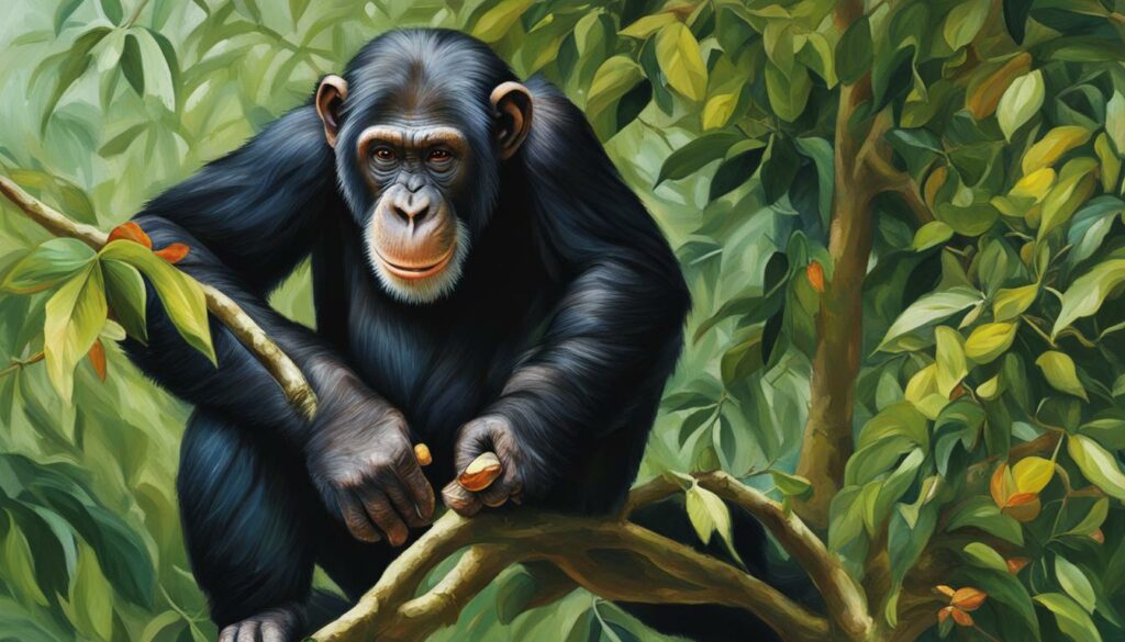 chimpanzee eating nuts