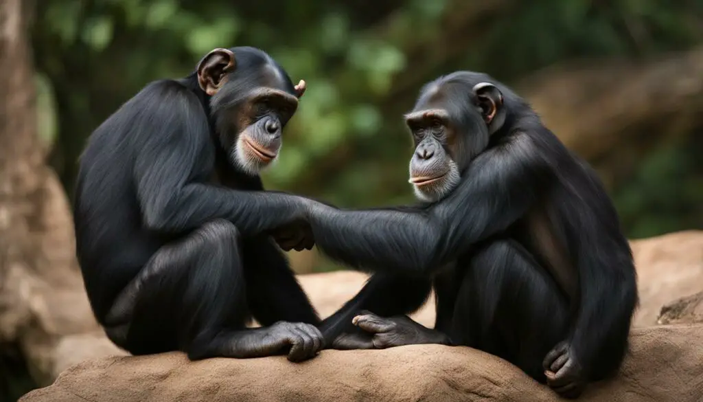 How do chimpanzees groom and maintain their hygiene?