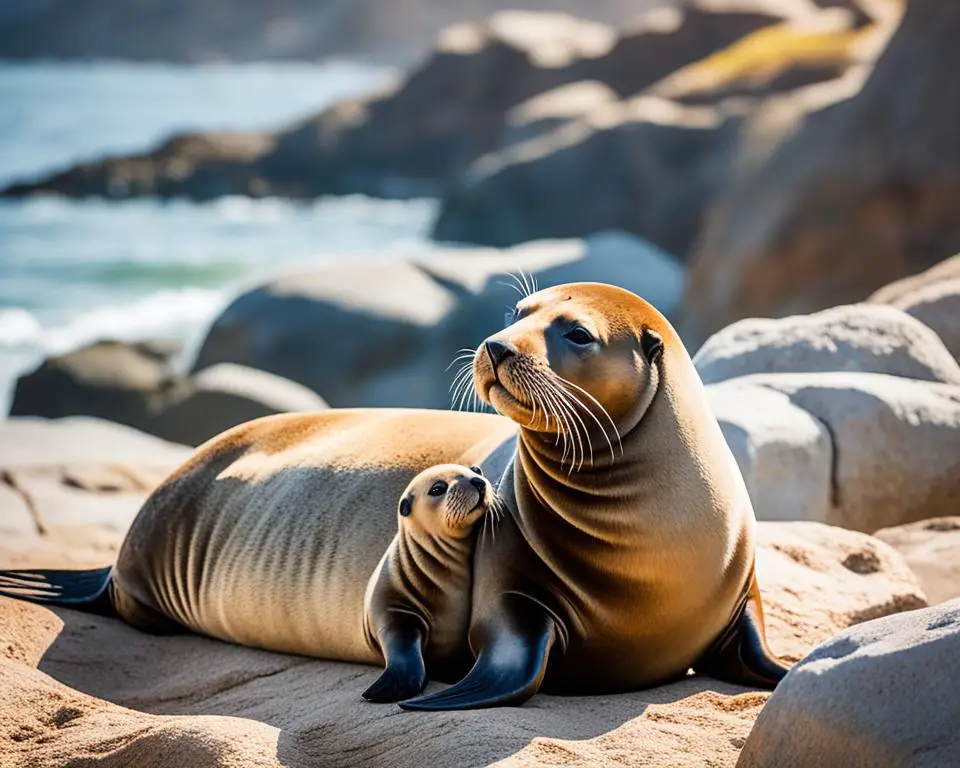 sea lion mother with pup