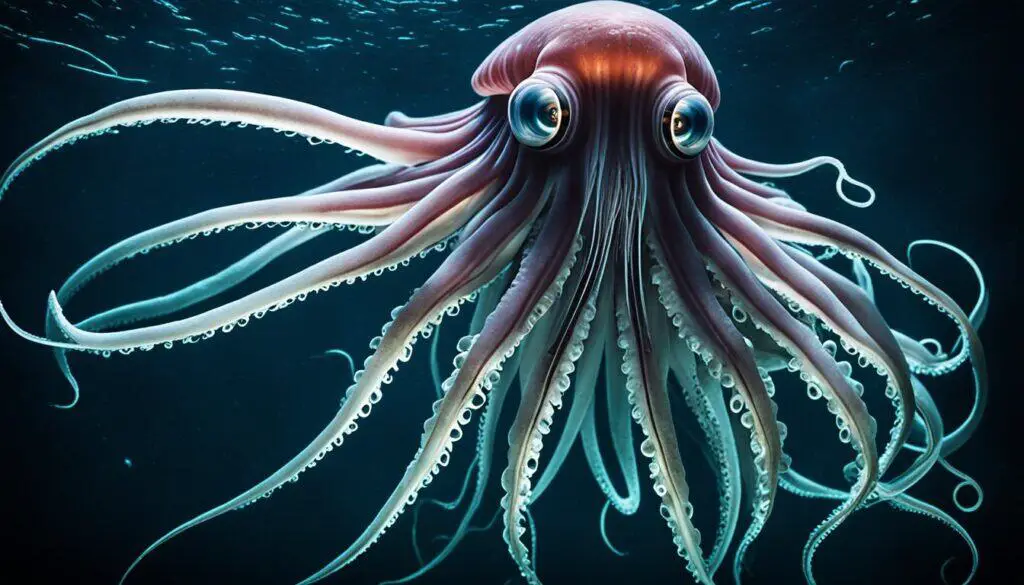 How do giant squids adapt to deepsea environments?