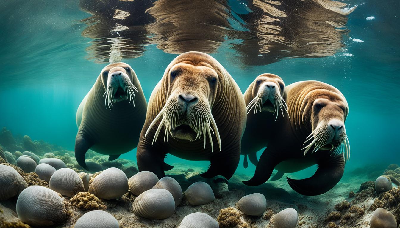 How do walruses hunt for food?