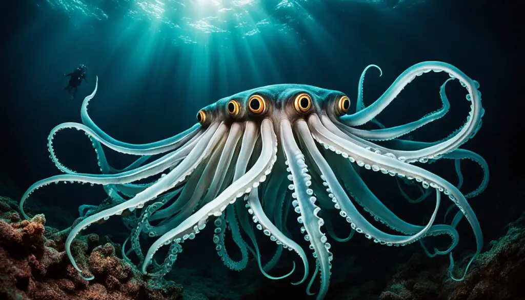 How do giant squids adapt to deep-sea environments?